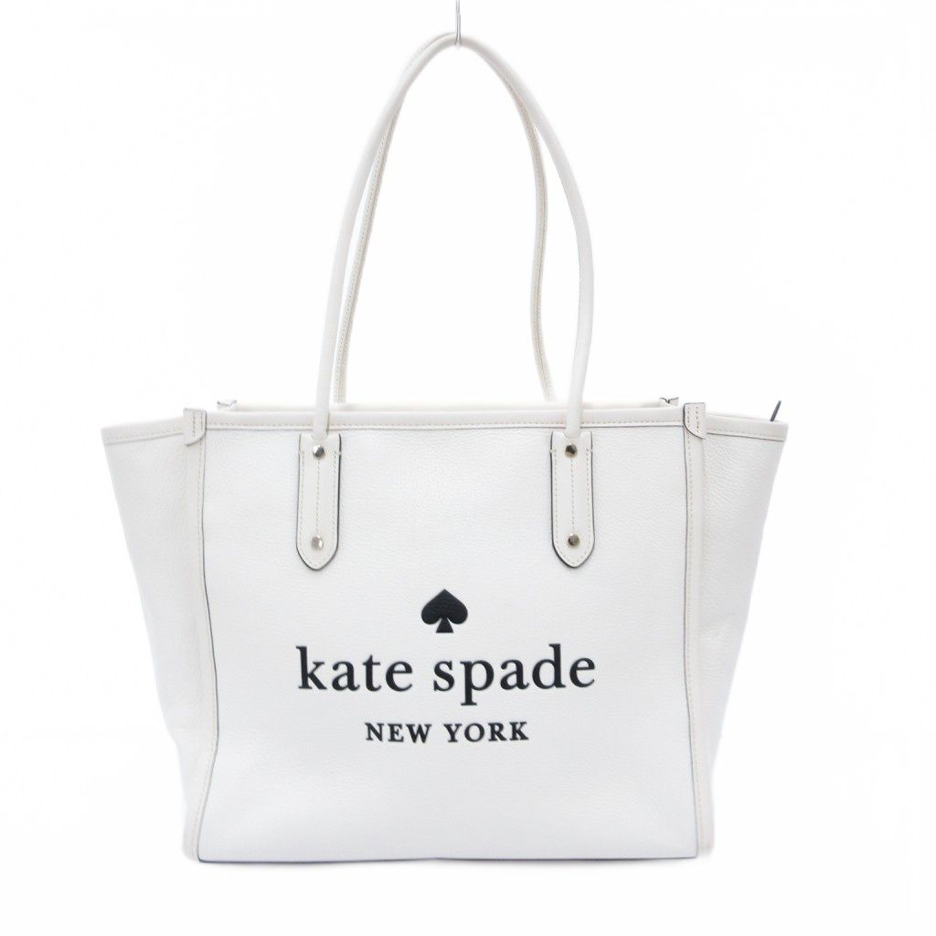 ケイトスペード KATE SPADE エラ ペブルドレザー ロゴトート バッグ シボ革 白 ホワイト /JS ■STK