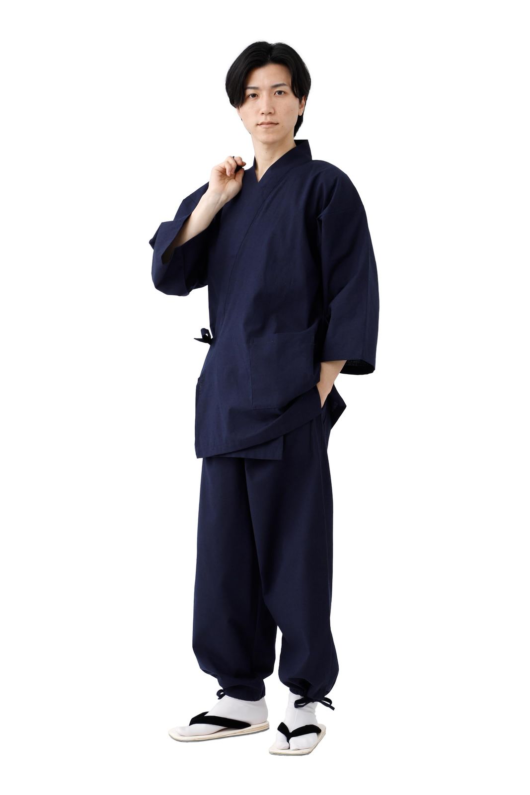 新品 [たゆたふ] 作務衣 メンズ 久留米 通年 綿 さむえ 部屋着 久留米織 男性 パジャマ サウナ カジュアル プレゼント ギフト 父の日 男性用 大きいサイズ さむい 無地 ルームウェア 作業着 和服 和装 入院 旅館 (ネップ引き揃え濃紺 S)