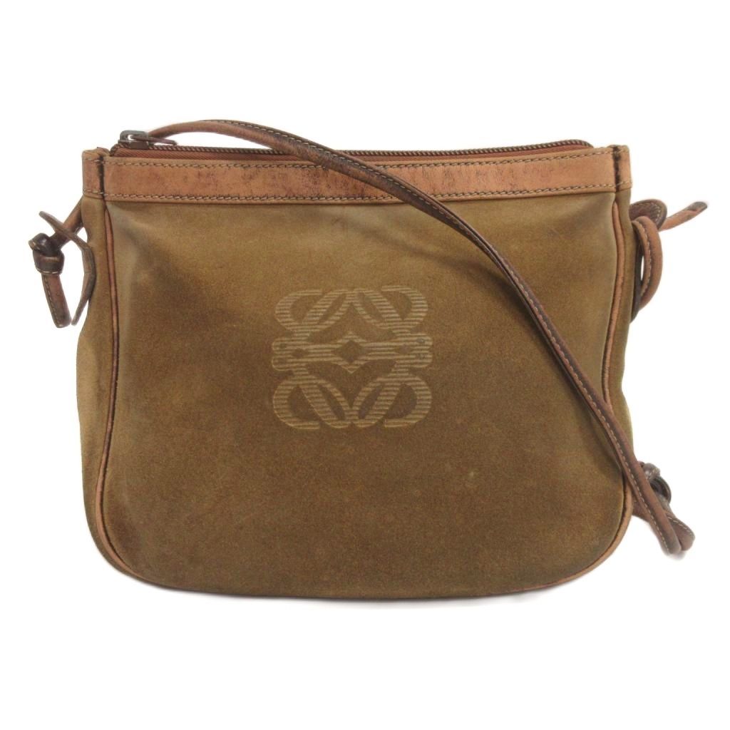ロエベ LOEWE アナグラム ショルダーバッグ スエード 緑系 ☆AA★