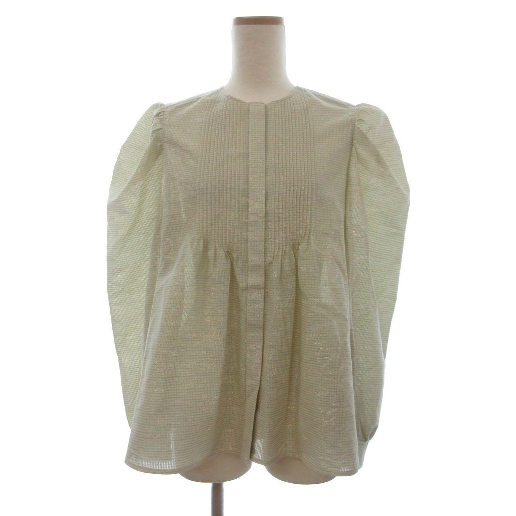 ドゥロワー Drawer 美品 RESORT1 ラメチェックブラウス 長袖 ノーカラー ピンタック 黄系 イエロー系 38 16,717円