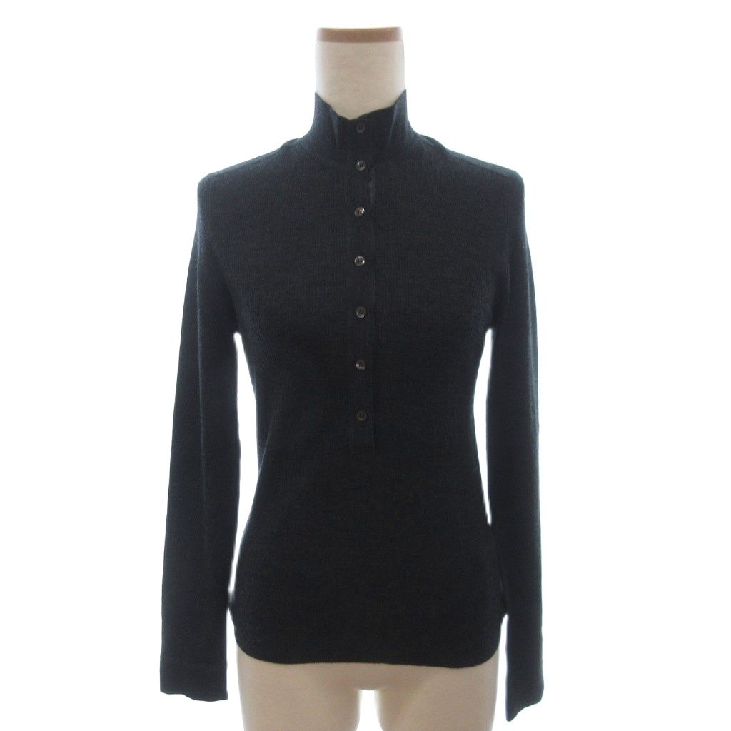 ヒューゴボス HUGO BOSS 美品 リブニット カットソー 長袖 ハーフボタン ハイネック 灰色 チャコールグレー M