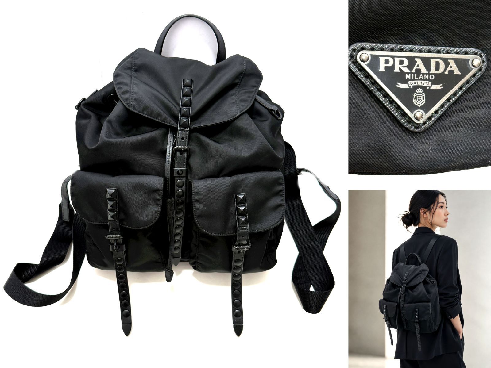 レア 希少 PRADA プラダ ピラミッド スタッズ サフィアーノレザー