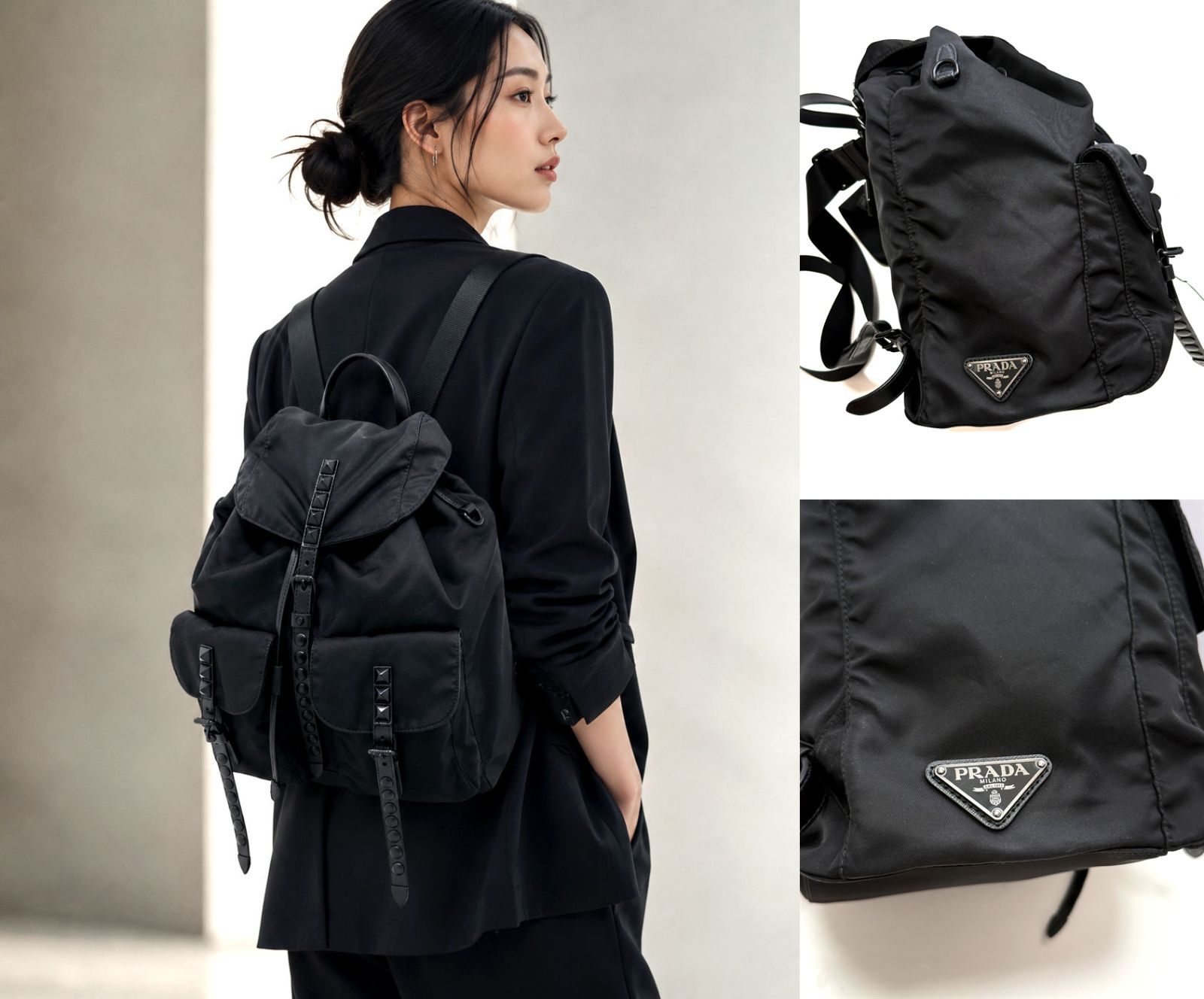 レア 希少 PRADA プラダ ピラミッド スタッズ サフィアーノレザー 