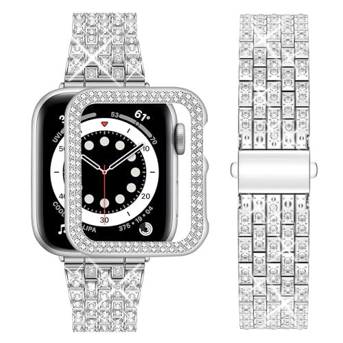 【新品】[wutwuk] for Apple Watch バンド レディース キラキラ 40mm 保護ケース付き ジュエリー メタル製 アップルウォッチバンド 交換ベルト ラメ Apple Watch SE3/SE2/6/SE/5/4対応 ダ f1de0e1c