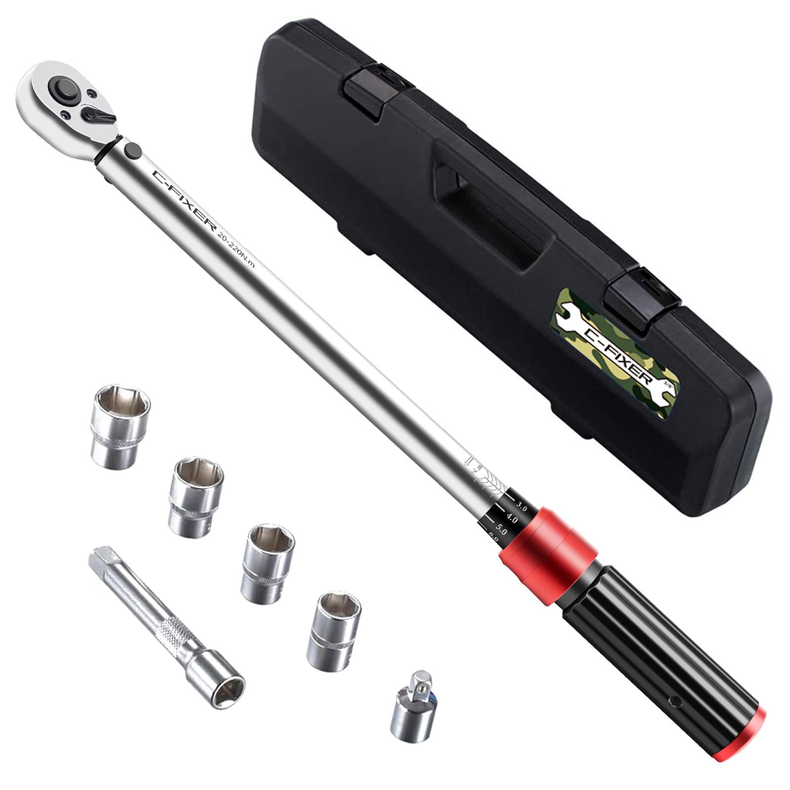 トルクレンチ プレセット型 車/バイク修理レンチ 差込角12.7mm(1/2インチ) 20-220N・m タイヤ交換 17/19/21/24mm 3/8変換ソケット付き ソケットレンチ ケース付き(沖縄・離島の方不可) 71189853