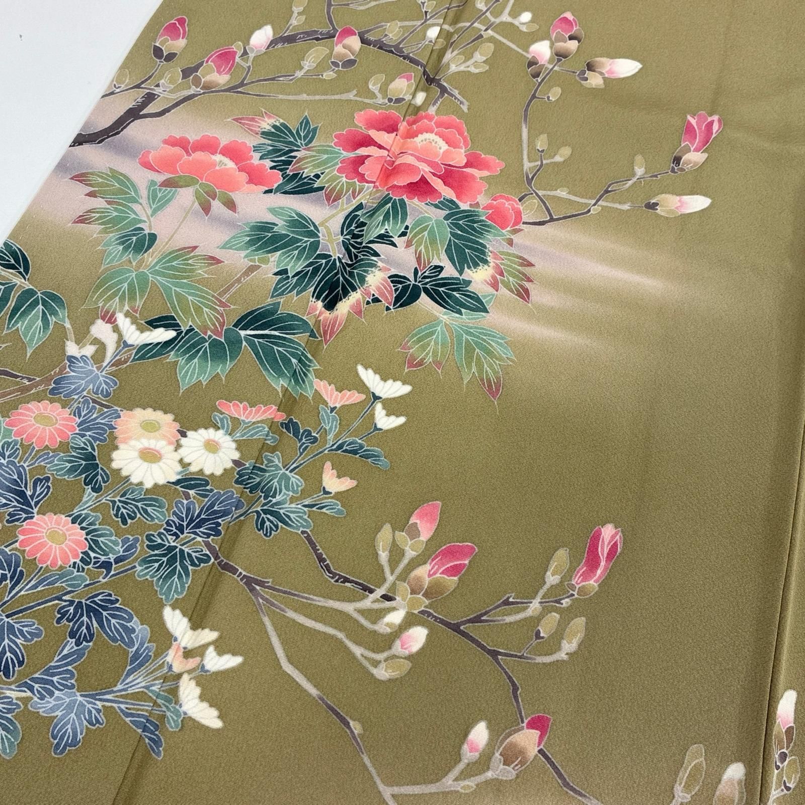 付け下げ 正絹 紋なし 作家物 友禅 美しい染めの花 袷 着物 MK-8098
