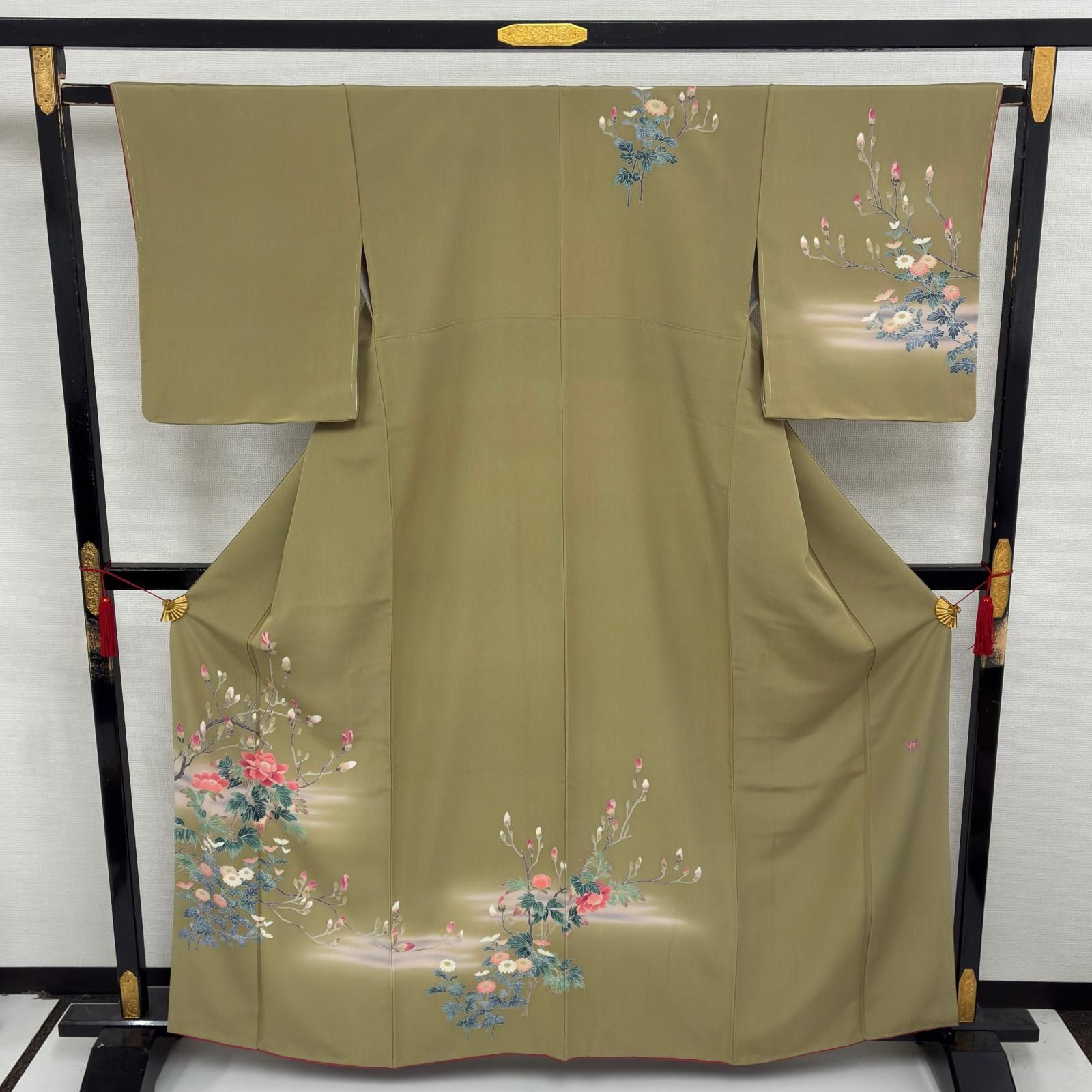 付け下げ 正絹 紋なし 作家物 友禅 美しい染めの花 袷 着物 MK-8098