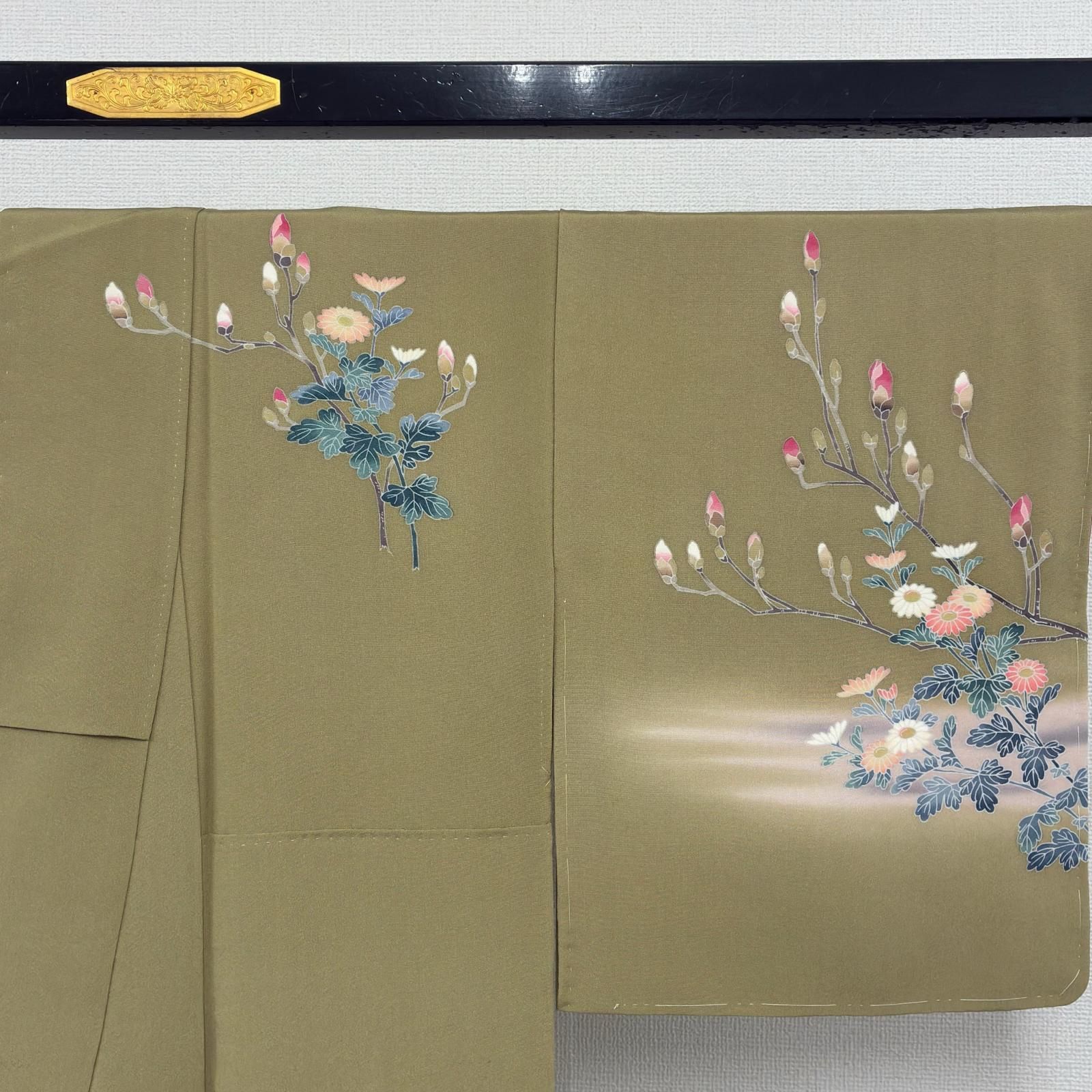 付け下げ 正絹 紋なし 作家物 友禅 美しい染めの花 袷 着物 MK-8098