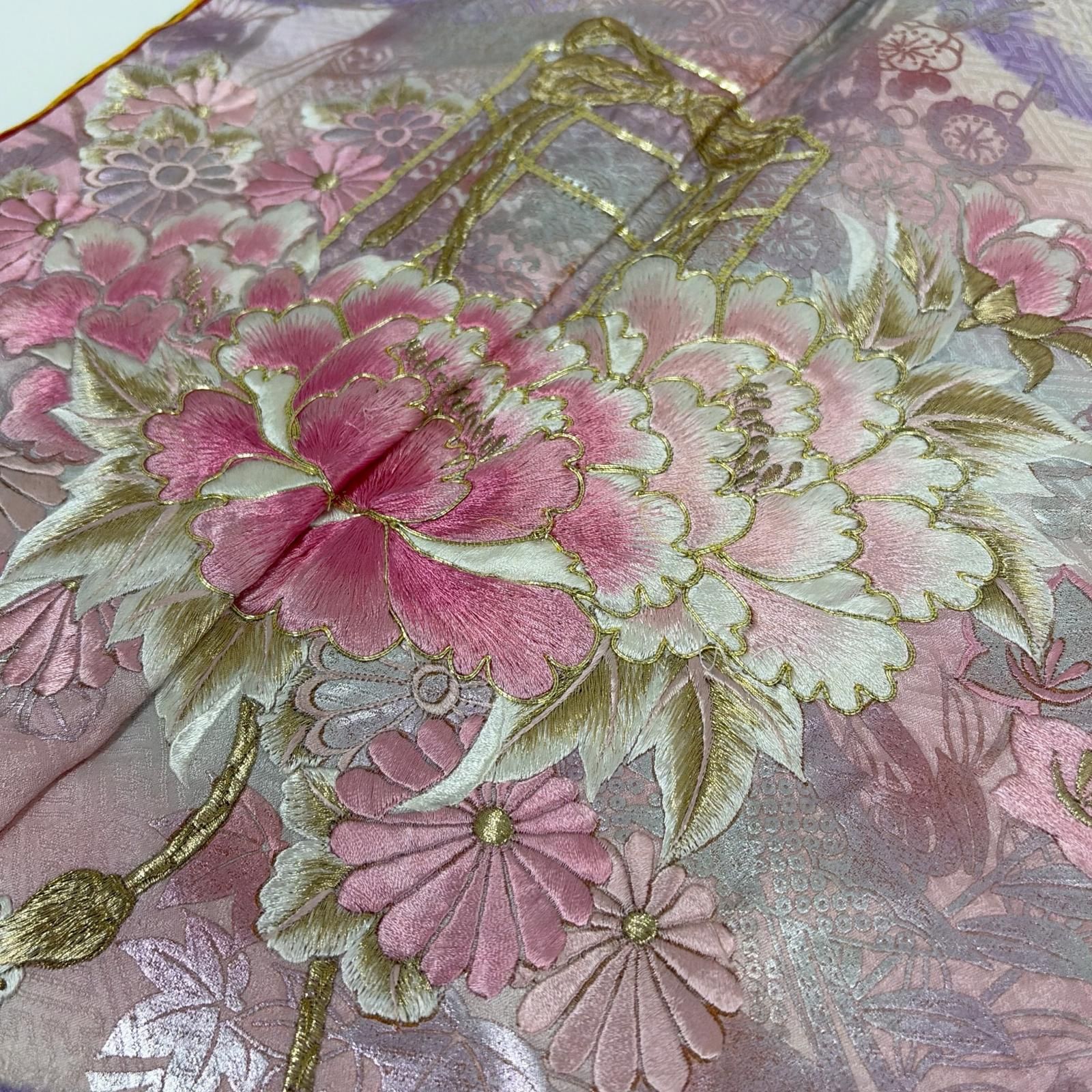 振袖 正絹 刺繍に花 鹿子絞り 総絞り 袷 着物 MK-8496