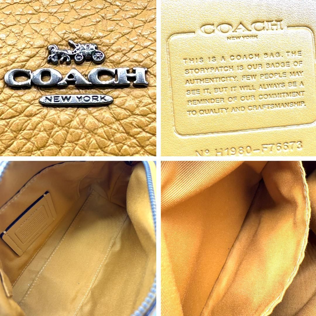 COACH コーチ ショルダーバッグ レザー シボ革 ドーム型 マスタード 