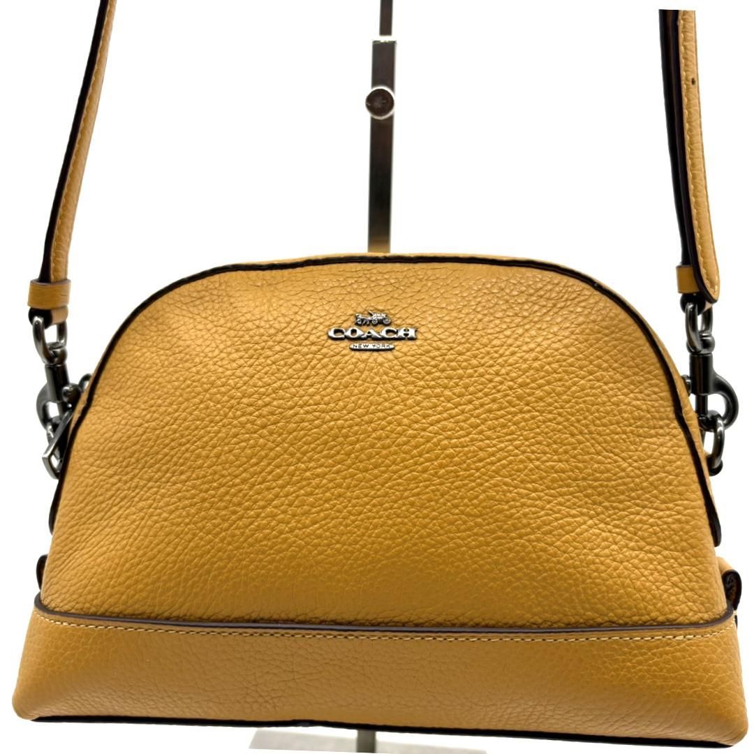 COACH コーチ ショルダーバッグ レザー シボ革 ドーム型 マスタード 