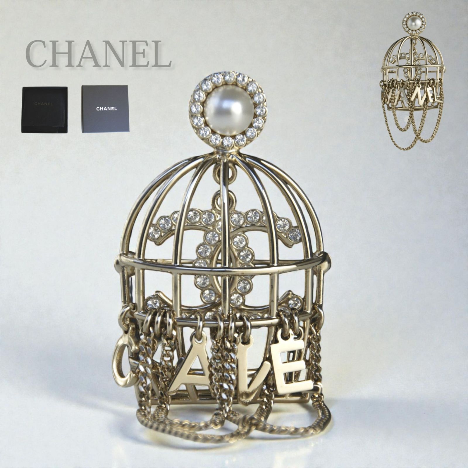 【中古】CHANEL シャネル 鳥かご ブローチ レディース シルバー 銀 パール ココマーク ビジュー B20B アクセサリー ジュエリー ピンブローチ フォーマル パーティー 高級 希少 人気