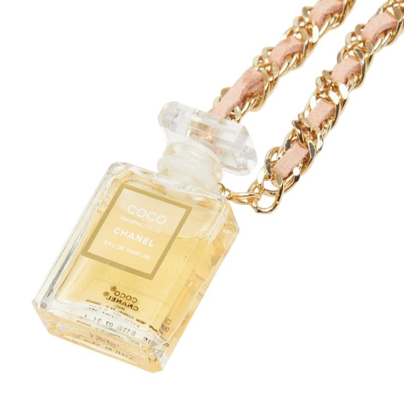 シャネル COCO MADEMOISELLE ココ マドモアゼル 香水 ネックレス ゴールド クリア ピンク メッキ ガラス レディース CHANEL【1-0272492】