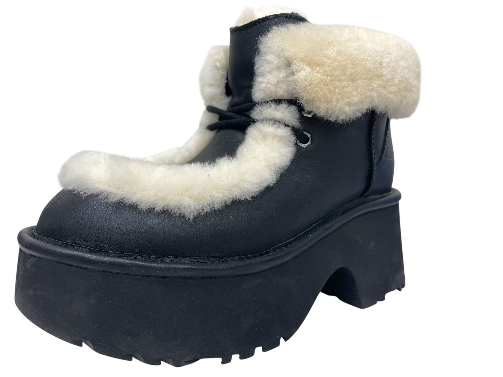 UGG（アグ） Esmee Leather Lace Up エスミー レザー レースアップブーツ 厚底 1176110 24cm US7 ブラック レディース/049