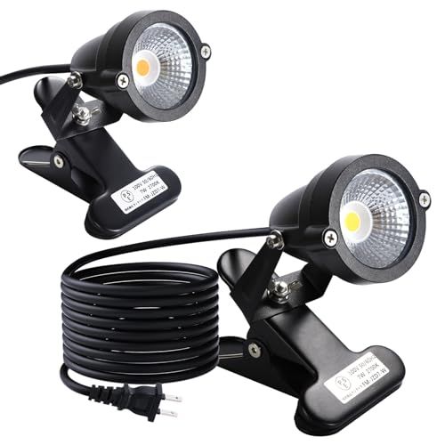防水 LEDクリップライト 屋外 小型 防雨 防水型 電球色 2700K 7W 60W型相当 スイッチなし コード長3m 看板用 黒板用照明 店舗看板用 店頭看板 水槽灯 作業用ライト 六角レンチ付き (クリップランプ 2個入 電球色)t