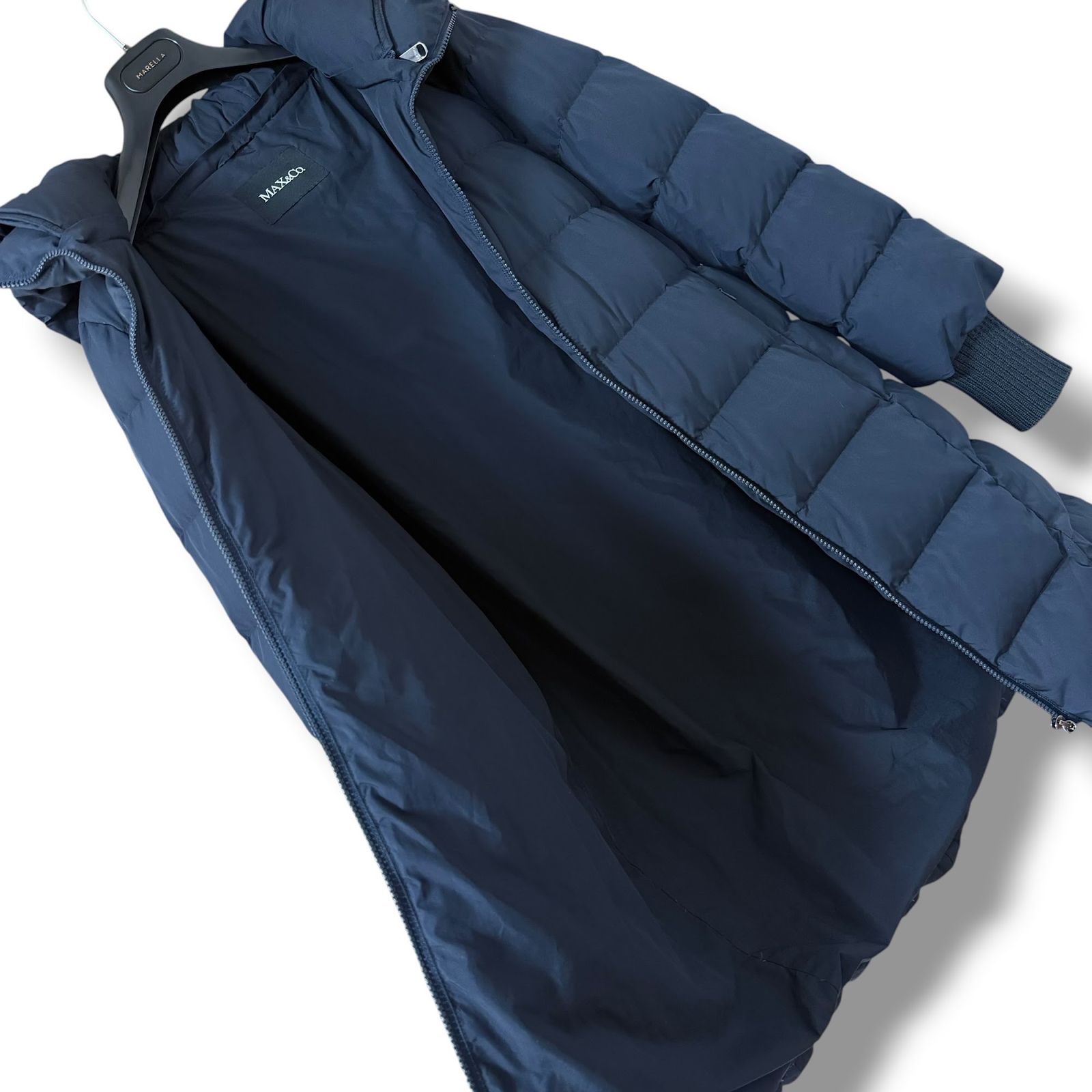 MaxMara フード取外可能 リブ付きダウンコート 42 ネイビー MAX&co 