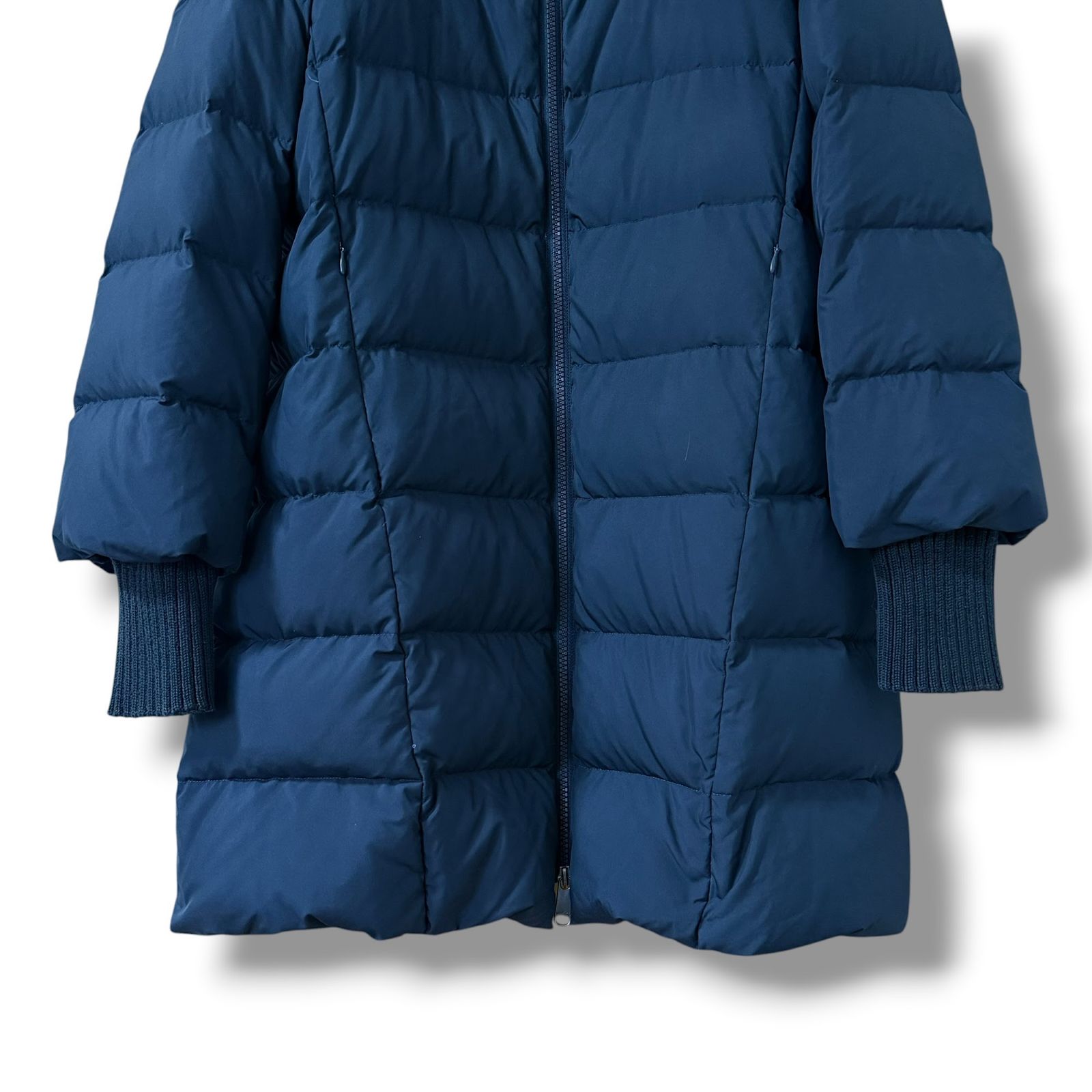 MaxMara フード取外可能 リブ付きダウンコート 42 ネイビー MAX&co