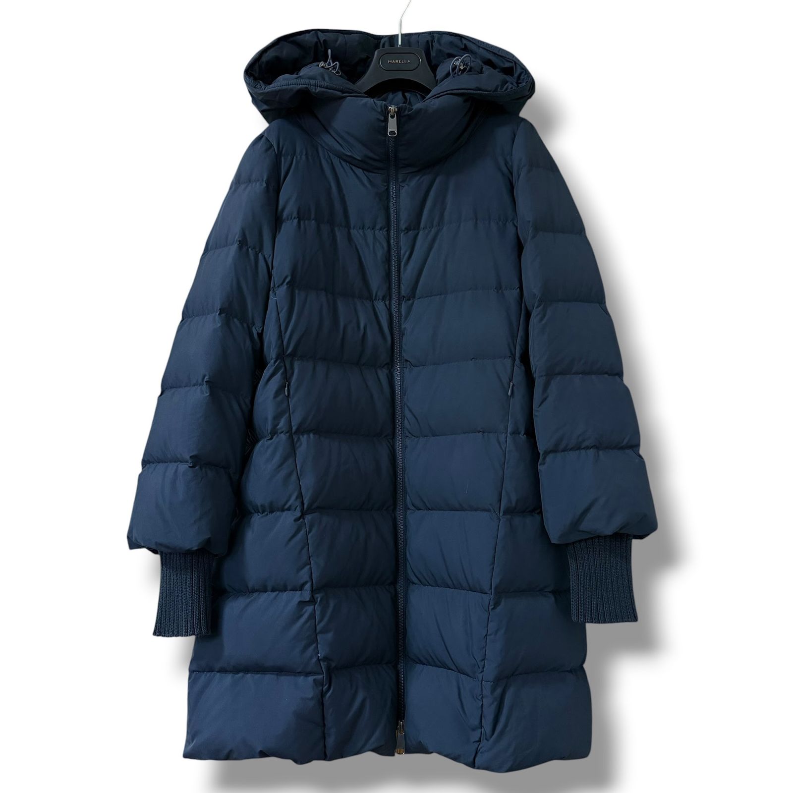 MaxMara フード取外可能 リブ付きダウンコート 42 ネイビー MAX&co
