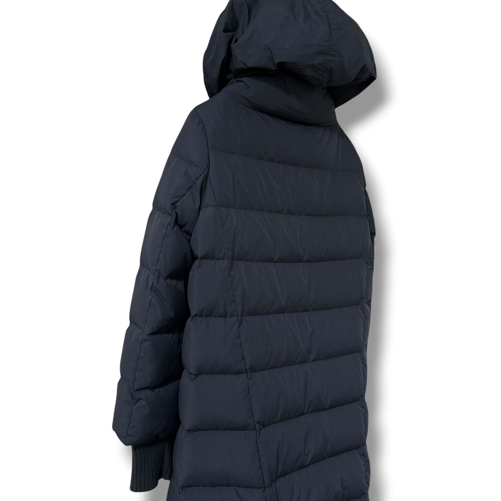 MaxMara フード取外可能 リブ付きダウンコート 42 ネイビー MAX&co 
