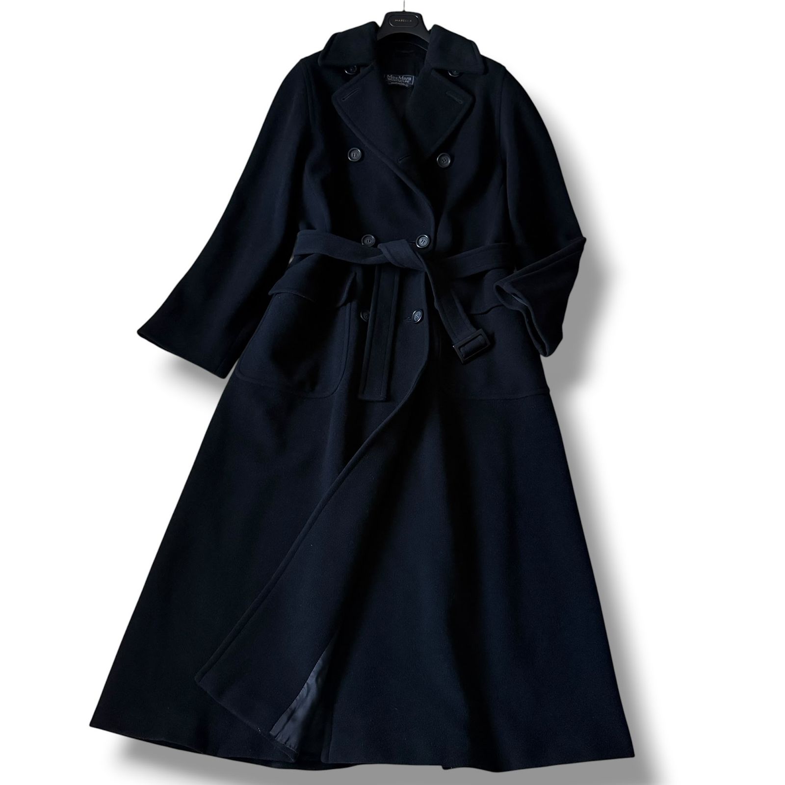 美品 着丈126㎝ MaxMara ウール100% ダブルロングコート 38 黒 - メルカリ
