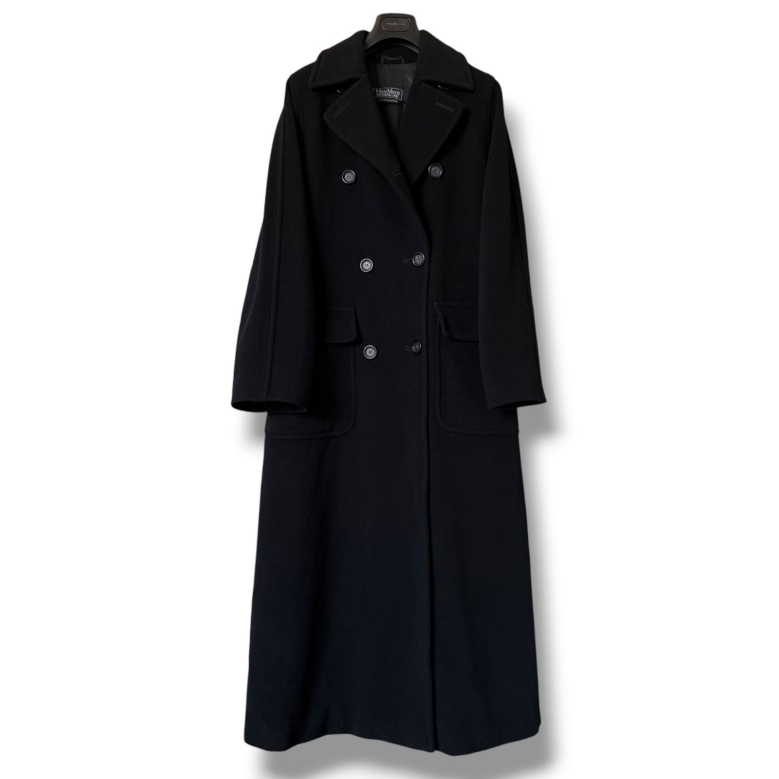 美品 着丈126㎝ MaxMara ウール100% ダブルロングコート 38 黒 - メルカリ