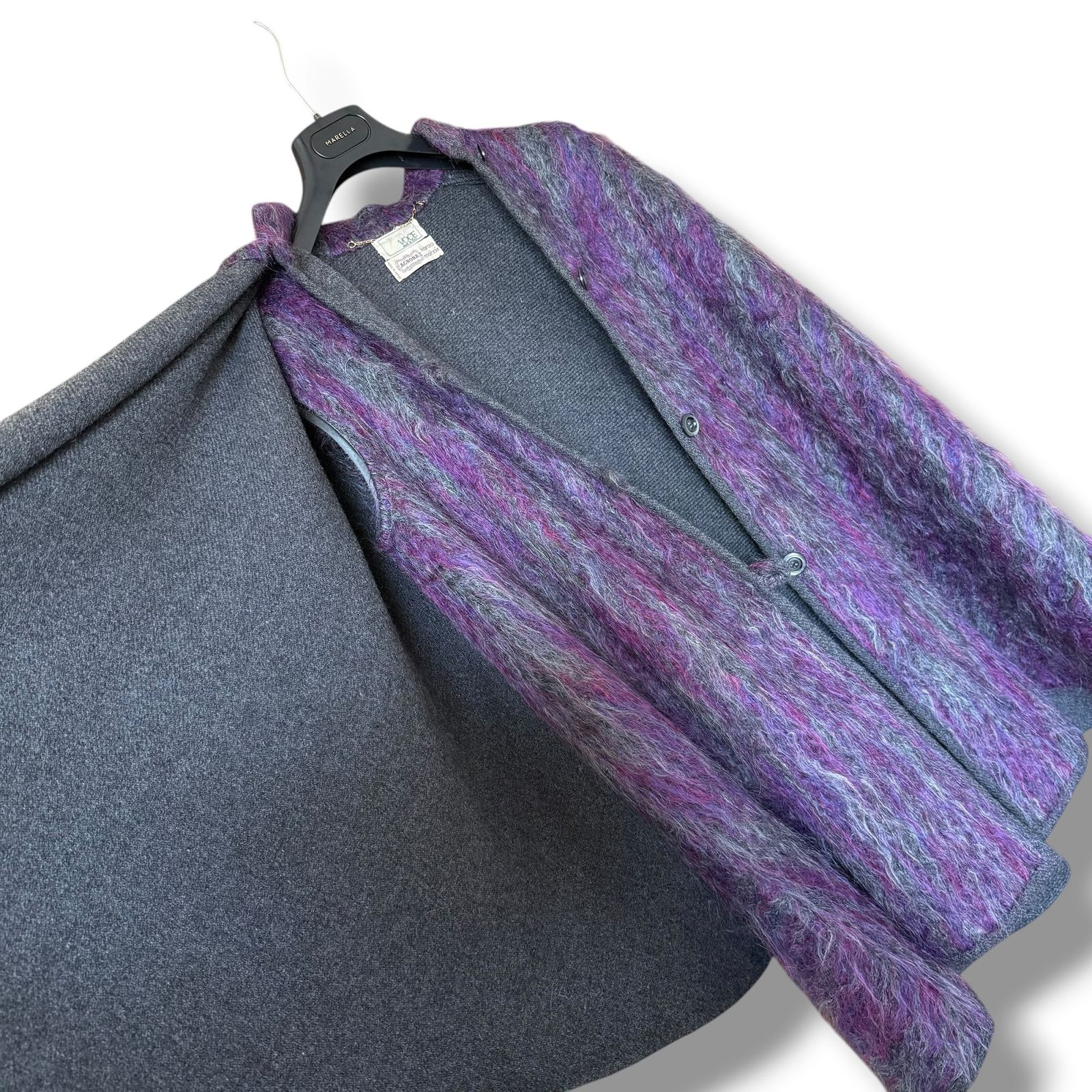 極美品 Agnona モヘヤシャギー ふんわりファー ケープコート ポンチョ