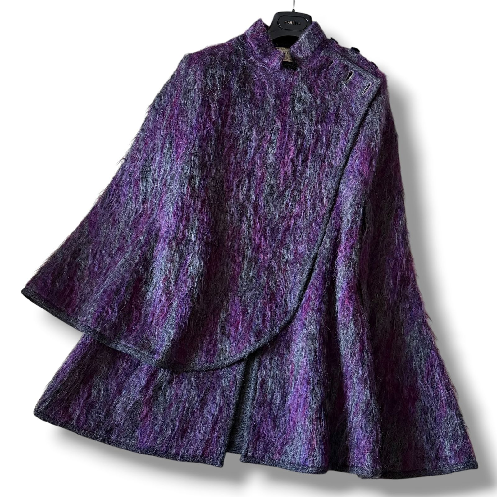 極美品 Agnona モヘヤシャギー ふんわりファー ケープコート ポンチョ