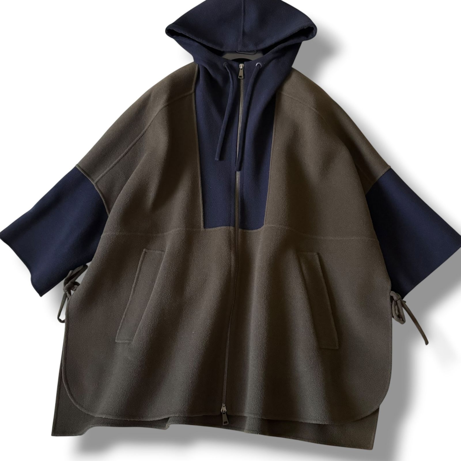 Max mara クチートアマーノ フード ゆったり リバー コート グリーン 極美品 22AW クチートアマーノ ゆったりケープ風フードコート MaxMara