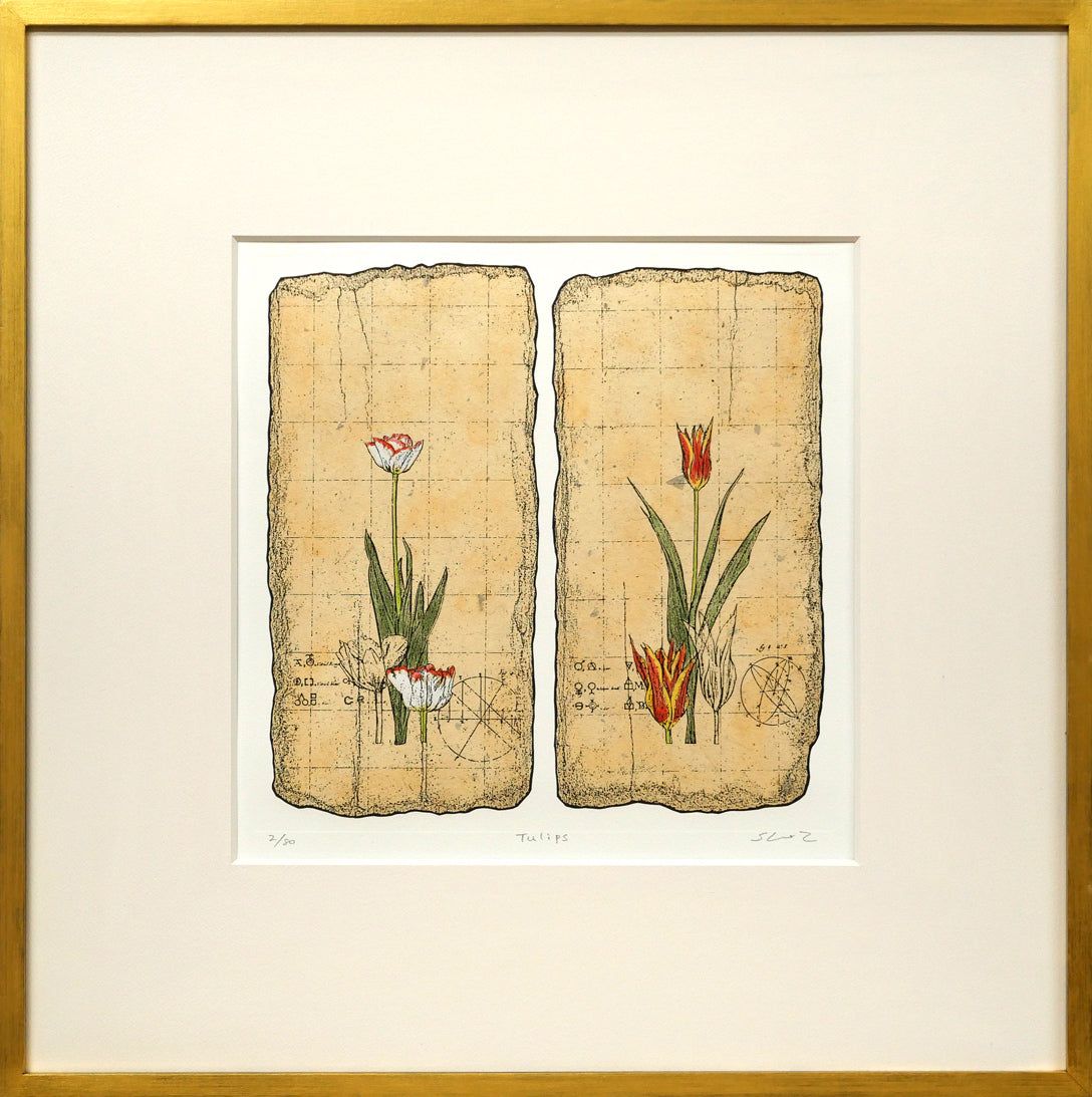 高橋　シュウ「Tulips」銅版画・限定サイン入り　百貨店個展多数　表紙絵・挿絵・カレンダーなどで活躍　小竹美術　真作保証