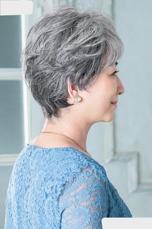 新品 【プリシラ】帽子ウィッグリラックス ミックスカールショート 耐熱グレイヘアBO-08-TGH