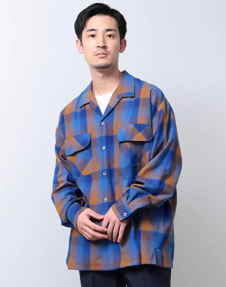 BEAMS ビームス オリジナル オープンカラー 2ポケット オンブレチェック シャツL 110