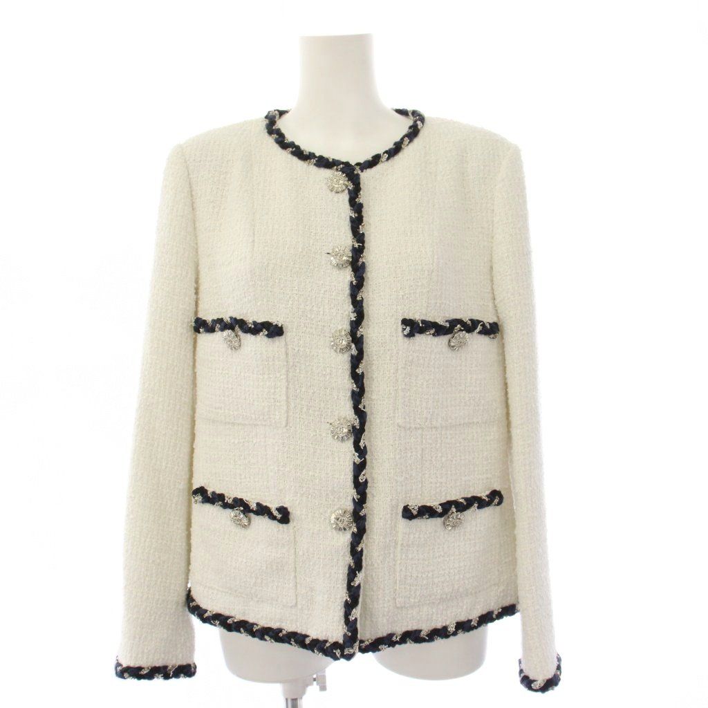 シャネル CHANEL UNIFORM 24SS ツイードノーカラージャケット ココマーク ビジュー 38 白 U05348K10547 /KH ▲H