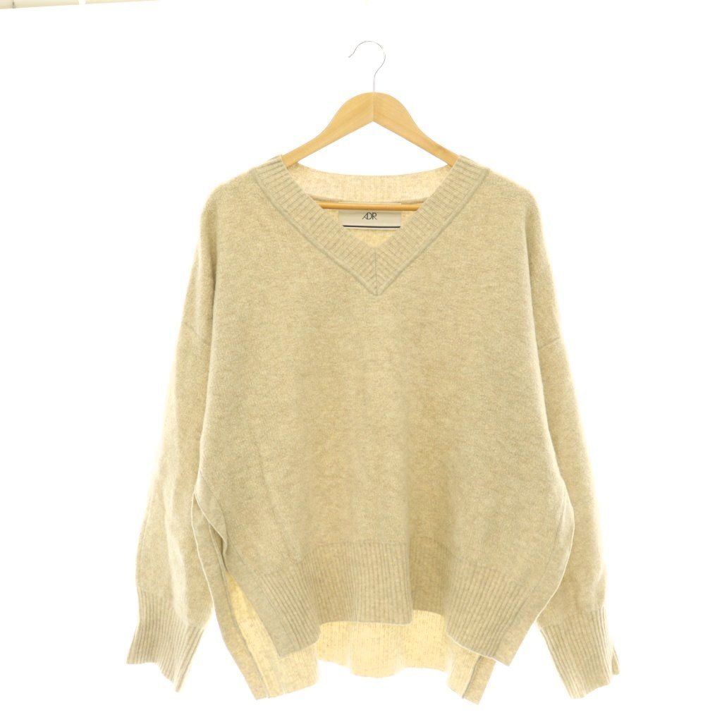 エーディーアール ADR Super 160s Wool pile Reversible Knit Pullover ニット セーター Vネック 長袖 38 ベージュ /HK ■OS
