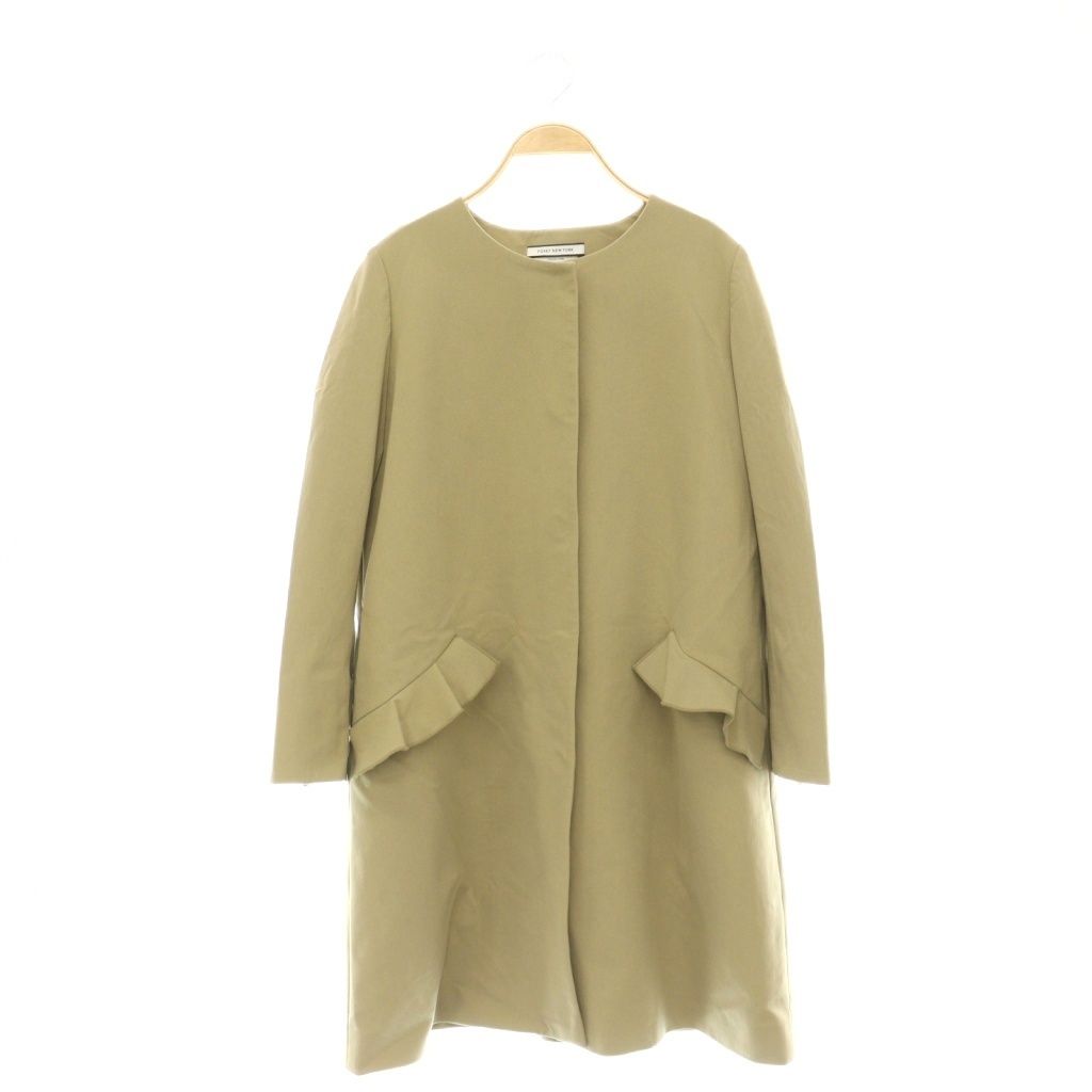 フォクシーニューヨーク FOXEY NEW YORK 39682 Doubleface light Weight Coating Flounce Pocket Coat コート ノーカラー ロング 42 ベージュ /HK ■OS
