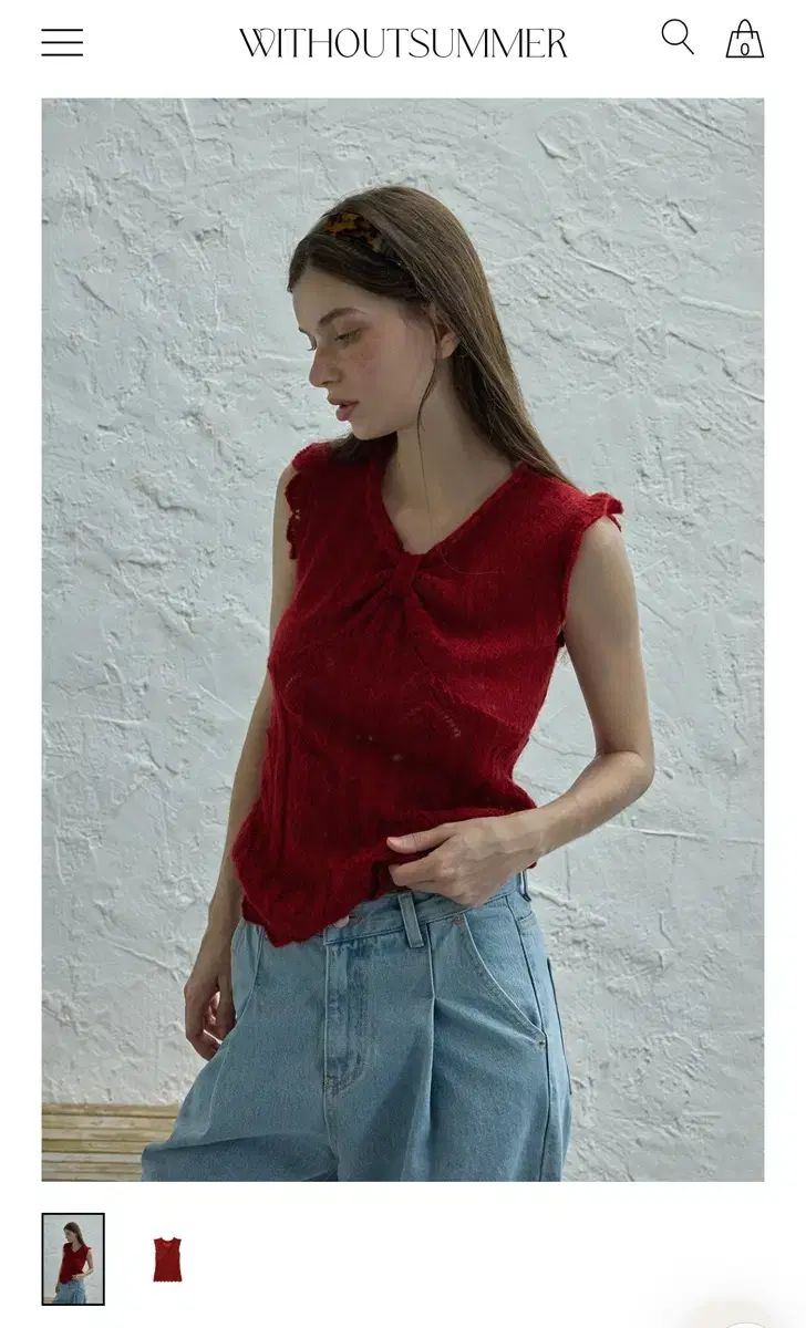 WITHOUTSUMMER レッド ニット スリーブレス トップス