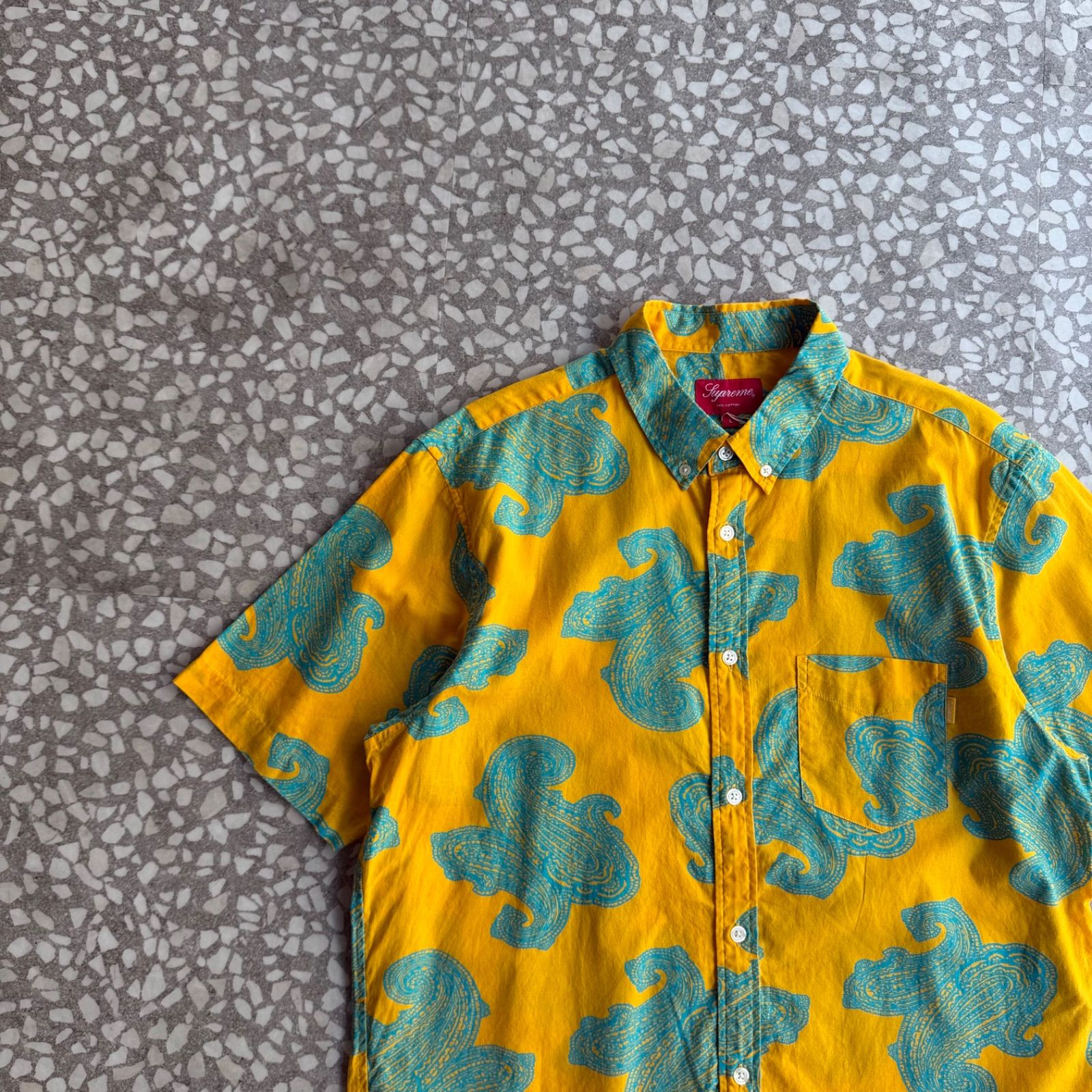 Supreme / 10’s paisley ss shirt size L シュプリーム　総柄ペイズリー　アロハシャツ　ストリート　勾玉 ユニセックス　横ノリ ハワイ　sk8 横ノリ　レイヤード　イエロー