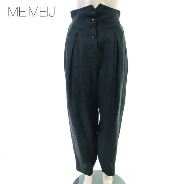 80%OFF 新品 メイメイジェイ MEIMEI J パンツ 40 EPT1191 Mサイズ ブラック レディース リネンパンツ ハイウエスト タック入り ワイド イタリア製