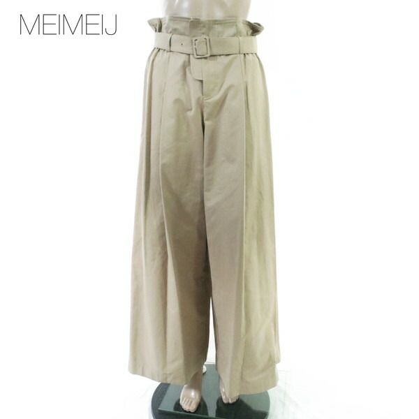80%OFF 新品 メイメイジェイ MEIMEI J パンツ 40 EPT1194 Mサイズ ベージュ レディース ワイドパンツ ベルト付きパンツ ハイウエスト コットン イタリア製