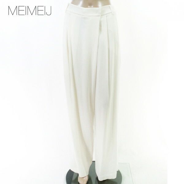 80%OFF 新品 メイメイジェイ MEIMEI J パンツ 40 EPT1201 Mサイズ オフホワイト レディース ワイドパンツ タック入り キレイめパンツ イタリア製