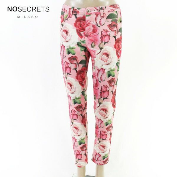 80%OFF 新品 ノーシークレッツ NO SECRETS パンツ 42 EPT1219 Mサイズ ピンク レディース フラワー柄パンツ バラ柄 コットン スリム 6,092円