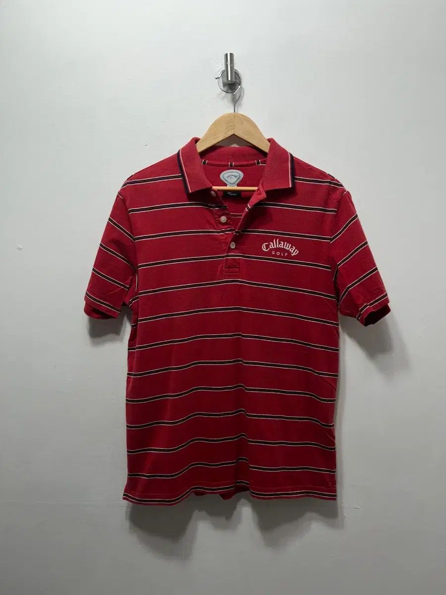 Callaway キャロウェイ ゴルフ ストライプ 半袖 ポロTシャツ レッド L