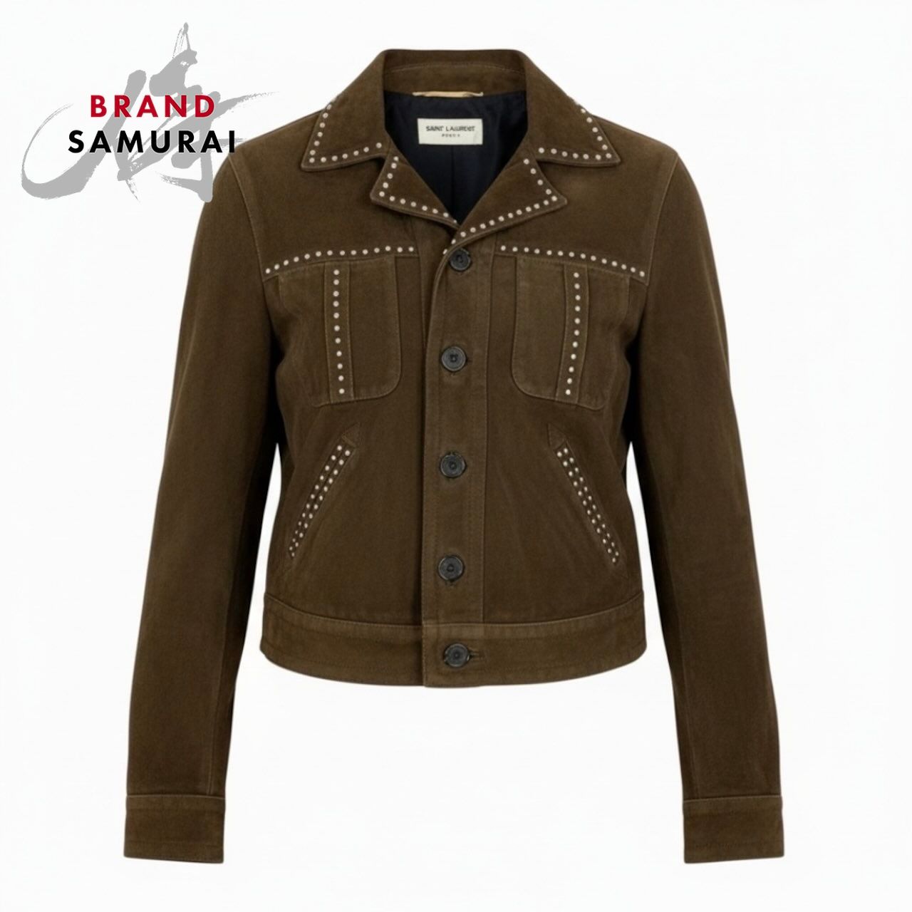 SAINT LAURENT PARIS サンローランパリ スタッズ ブラウン 山羊/シルク ウエスタンジャケット レディース A3-00008【中古】