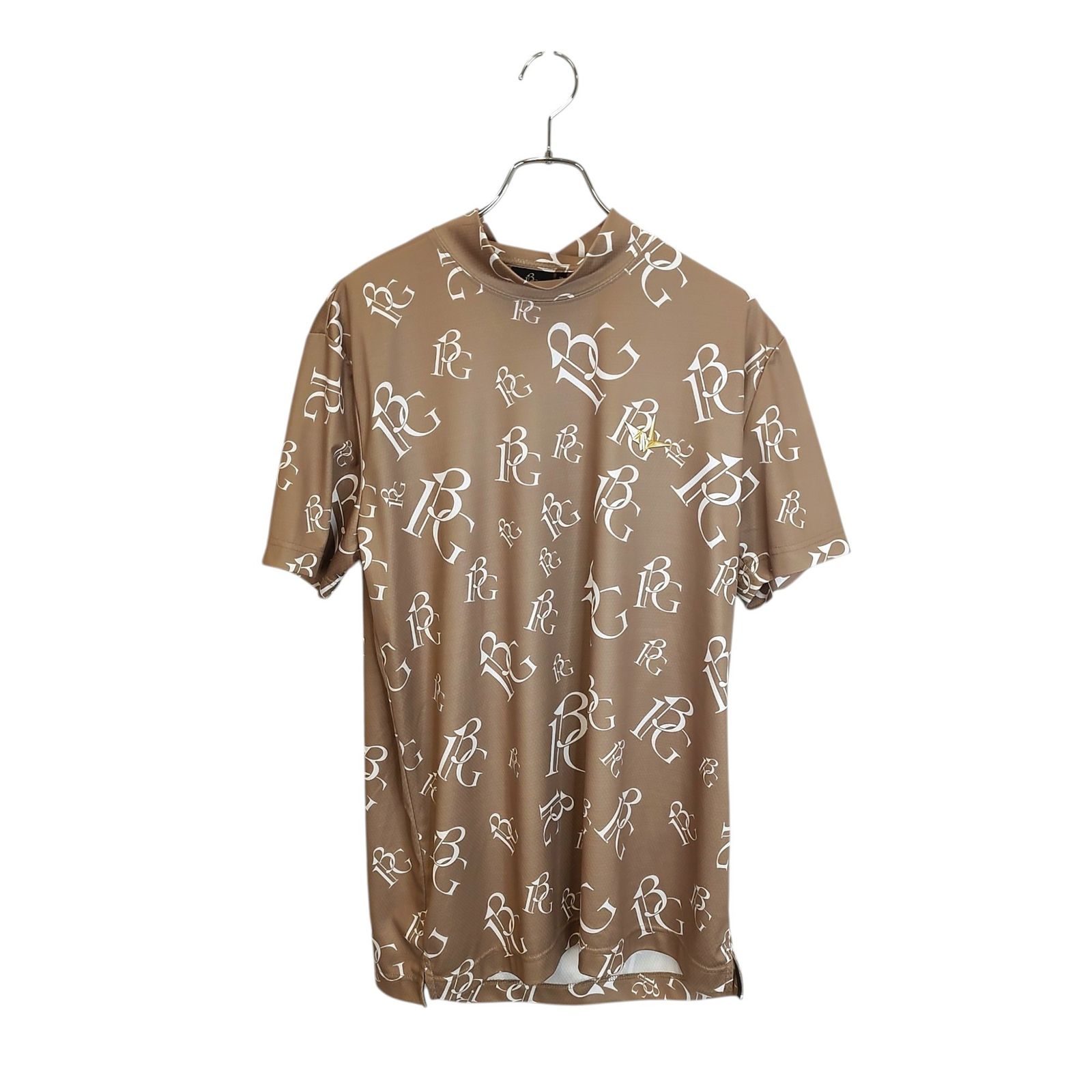 1PIU1UGUALE3 GOLF ウノピゥウノウグァーレトレ ゴルフ 24SS SS MOCK RANDOM113G 総柄 半袖 モックネック Tシャツ GRT210-POE477 6 XL ベージュ メンズ