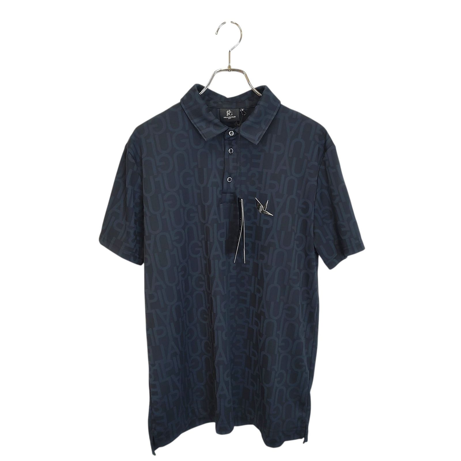 1PIU1UGUALE3 GOLF ウノピゥウノウグァーレトレ ゴルフ 24SS S/S POLO 総柄 半袖 ポロシャツ GRT205-POE476 6 XL ネイビー メンズ