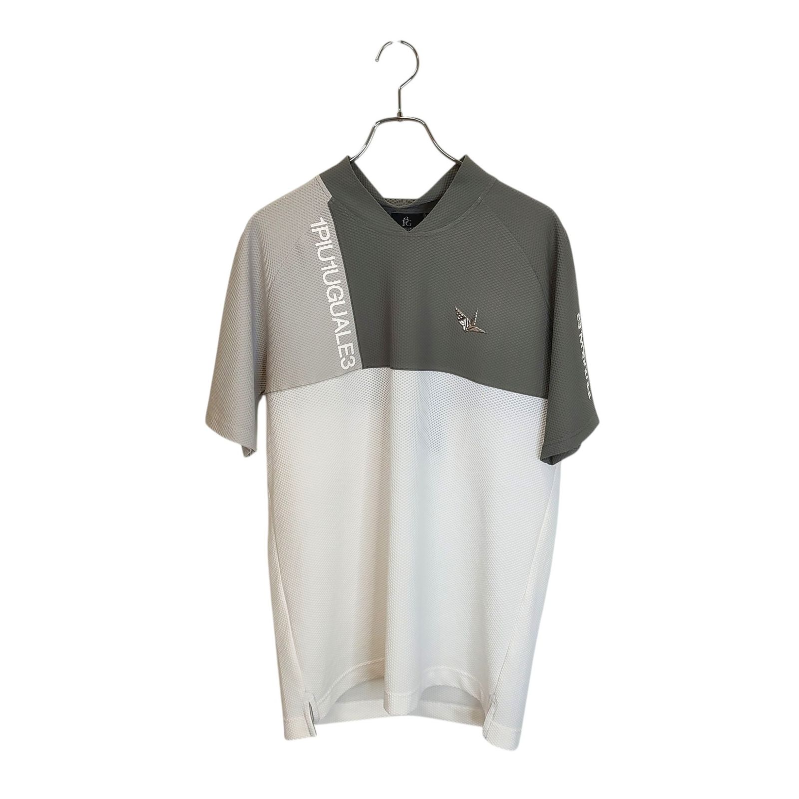 1PIU1UGUALE3 GOLF ウノピゥウノウグァーレトレ ゴルフ 24SS S/S MOCK NECK SIDE SWITCH モックネック半袖 Tシャツ GRT218-POE488 6 XL ホワイト×グレー メンズ