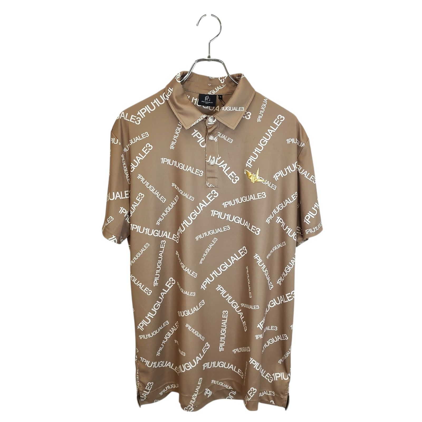 1PIU1UGUALE3 GOLF ウノピゥウノウグァーレトレ ゴルフ 24SS S/S POLO RANDOM 1PIU1UGUALE3 LOGO 総柄 半袖 ポロシャツ GRT209-POE477 6 XL ベージュ メンズ
