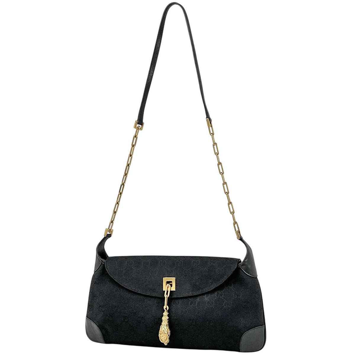 グッチ GUCCI GG柄 ショルダーバッグ タイガーヘッド GGキャンバス ブラック 0014113 レディース 【中古】
