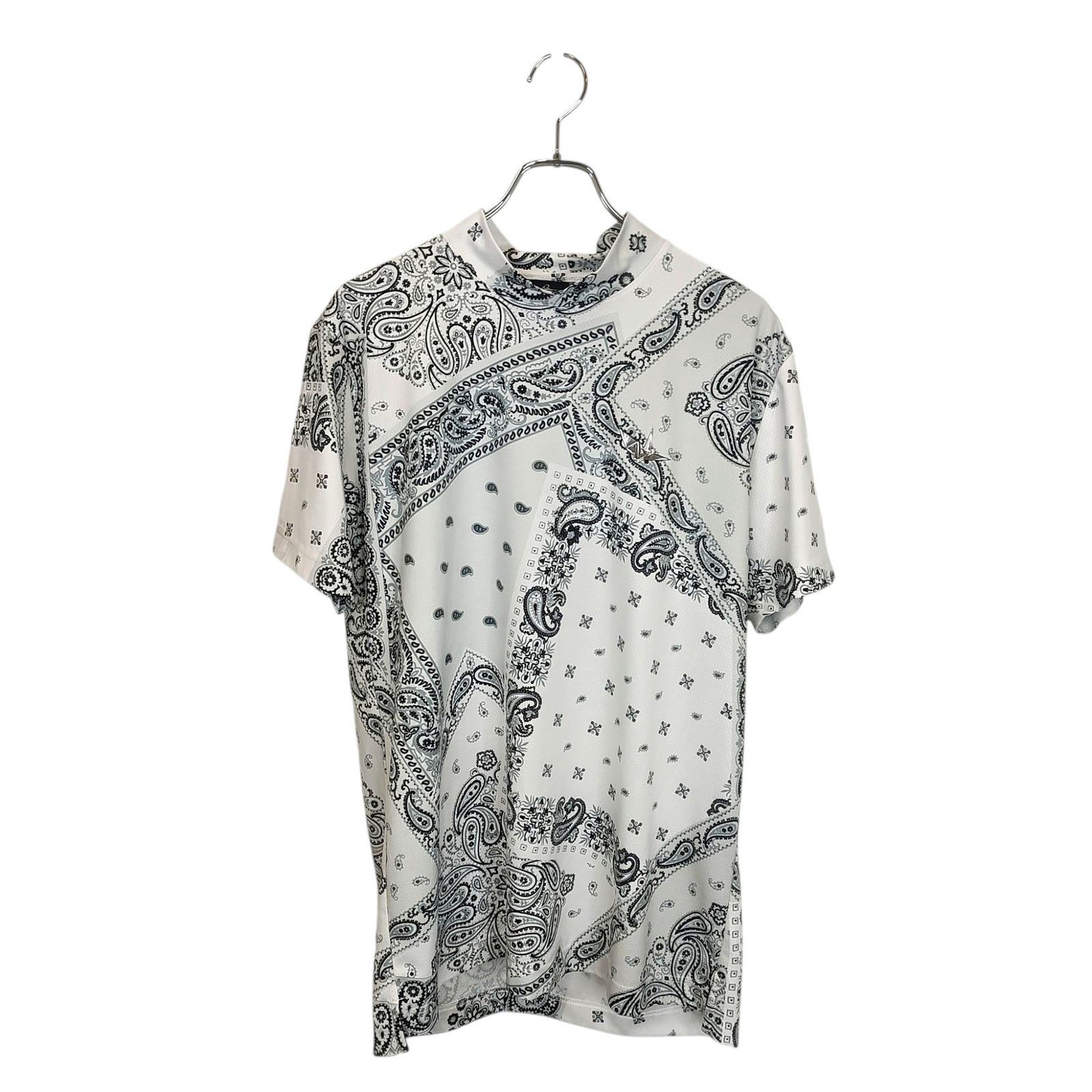 1PIU1UGUALE3 GOLF ウノピゥウノウグァーレトレ ゴルフ 24SS 113 GOLF SS MOCK BANDANA ペイズリー柄 半袖 モックネック Tシャツ GRT219-POE477 6 XL ホワイト メンズ