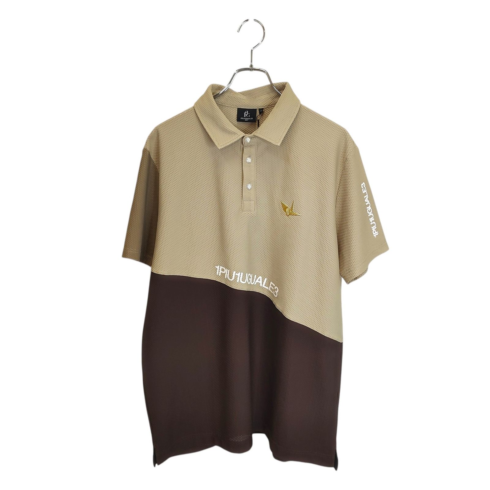 1PIU1UGUALE3 GOLF ウノピゥウノウグァーレトレ ゴルフ 24SS S/S POLO DIAGONAL SWITCH 半袖 ポロシャツ GRT216-POE488 6 XL ベージュ×ブラウン メンズ