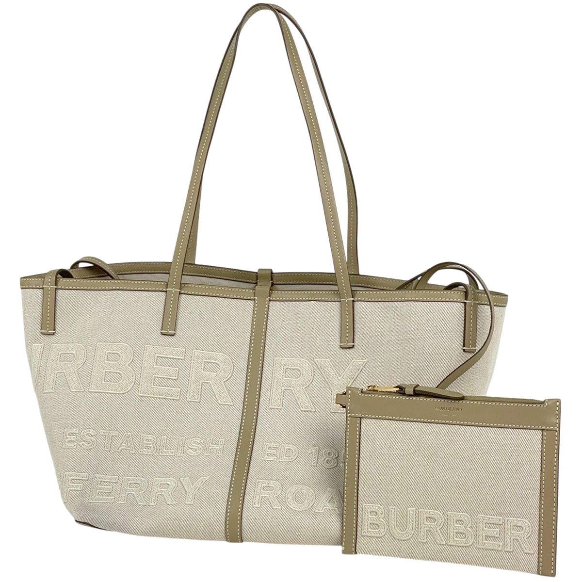 バーバリー BURBERRY ホースフェリー トートバッグ キャンバス ナチュラル レディース 【中古】 59,400円